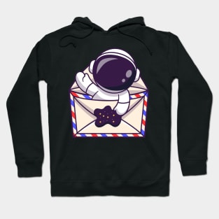 Cute Astronaut Waving Hand In Envelope Cartoon Hoodie